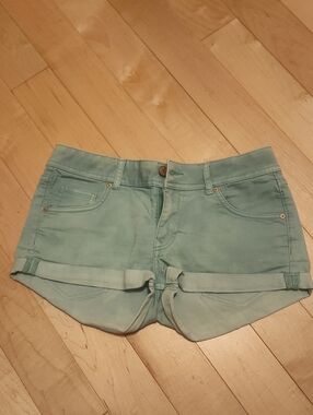 Divided Pale Mint Rolled Hem Jean Shorts
